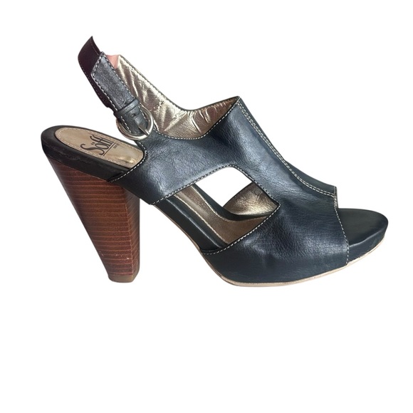 Sofft Shoes - Sofft Black Leather Slingback Peep Toe Heels | Stacked Cone Heel | Comfort Style
